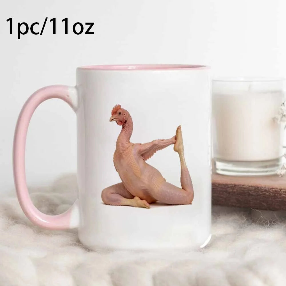 Tasse À Café Poulet De Yoga En Céramique 360 Ml — 【rose】
