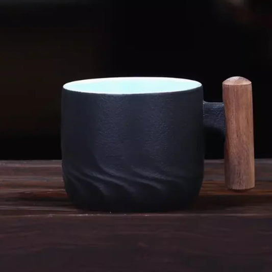 Tasse à Café Vintage en Céramique Anse en Bois