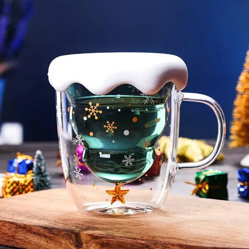 Tasse De Noël À Double Paroi Avec Couvercle