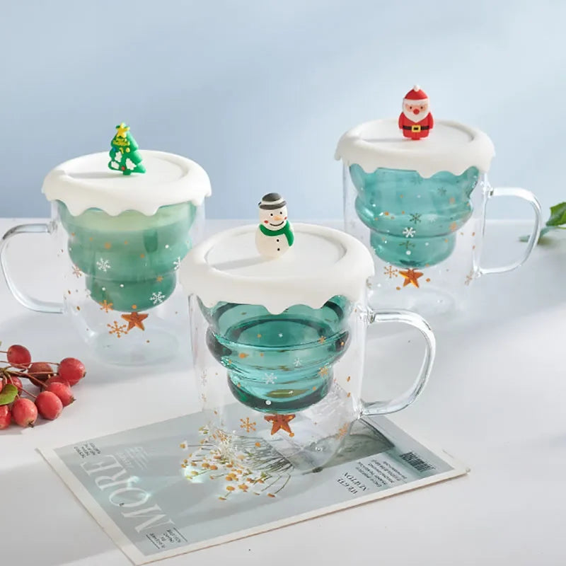 Tasse De Noël À Double Paroi Avec Couvercle