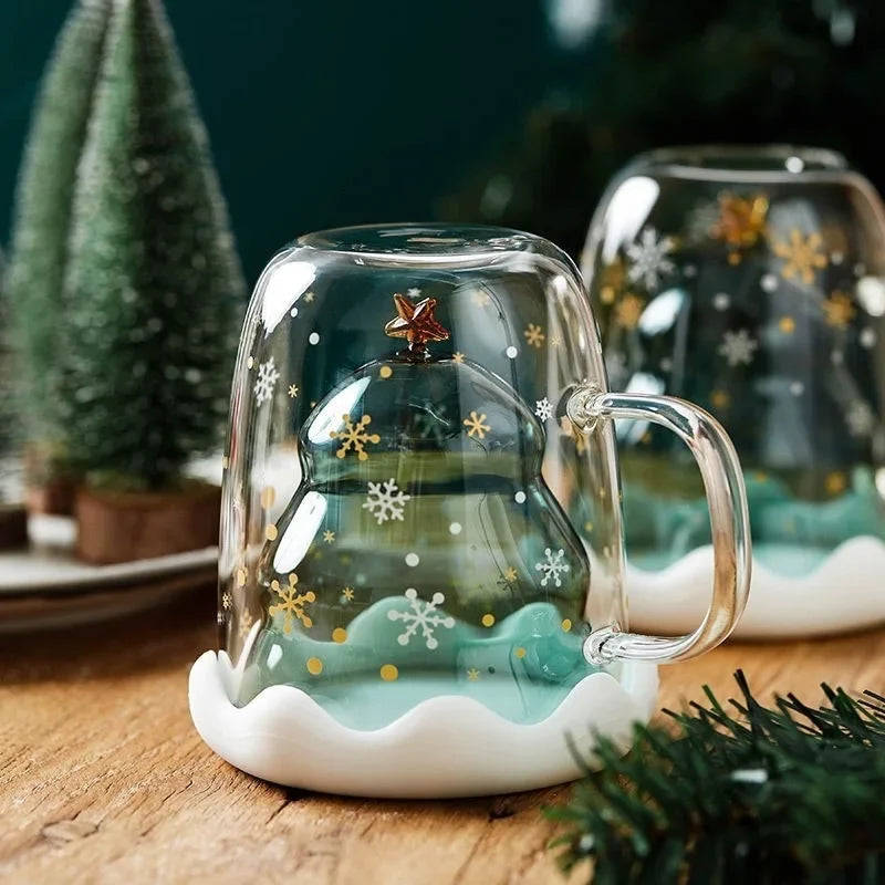 Tasse De Noël À Double Paroi Avec Couvercle