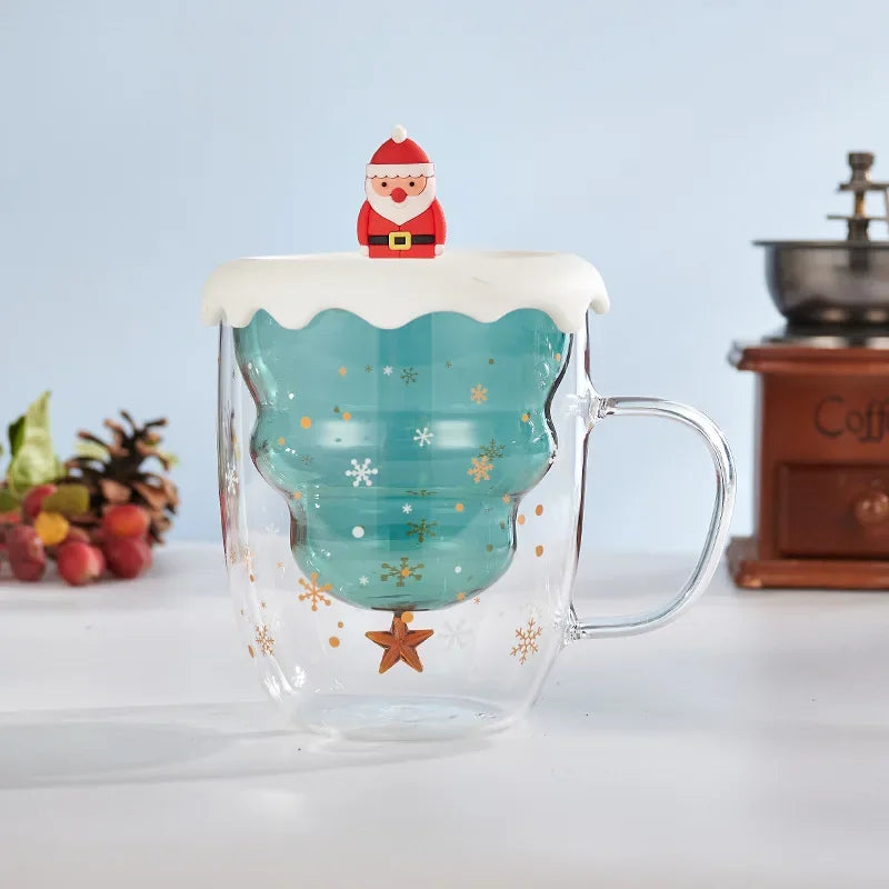 Tasse De Noël À Double Paroi Avec Couvercle