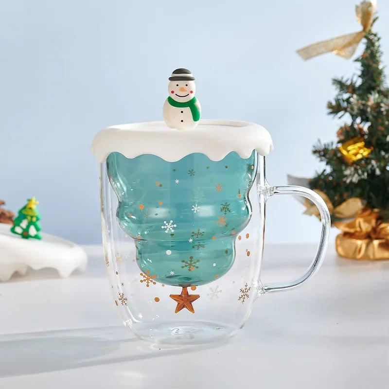 Tasse De Noël À Double Paroi Avec Couvercle