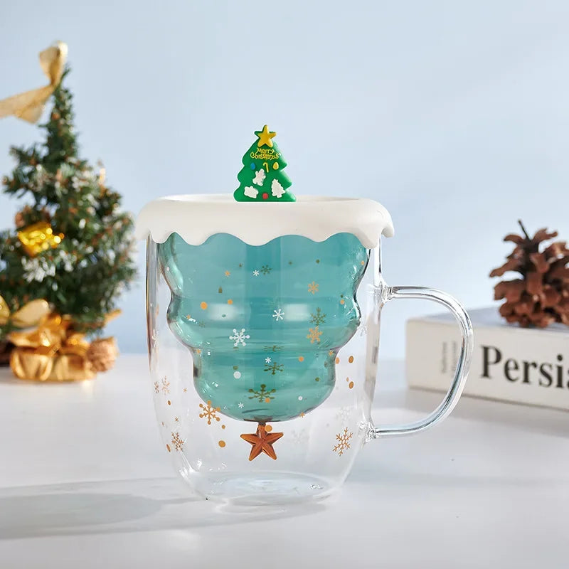 Tasse De Noël À Double Paroi Avec Couvercle