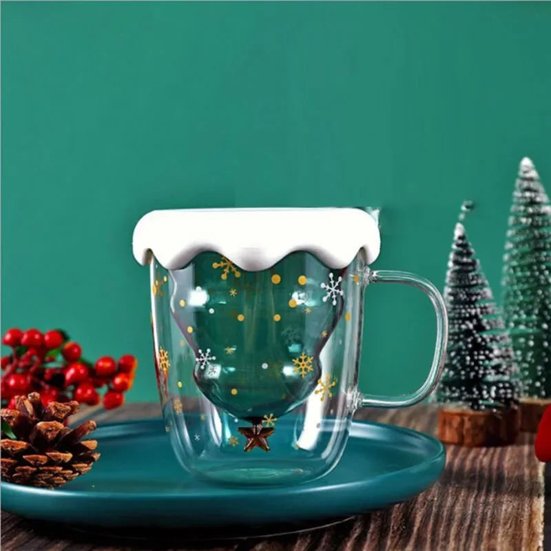 Tasse De Noël À Double Paroi Avec Couvercle