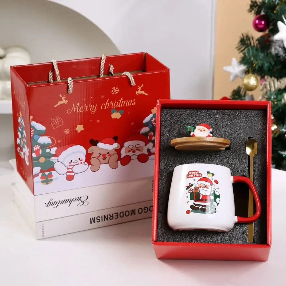 Tasse De Noël En Céramique Avec Couvercle En Bois