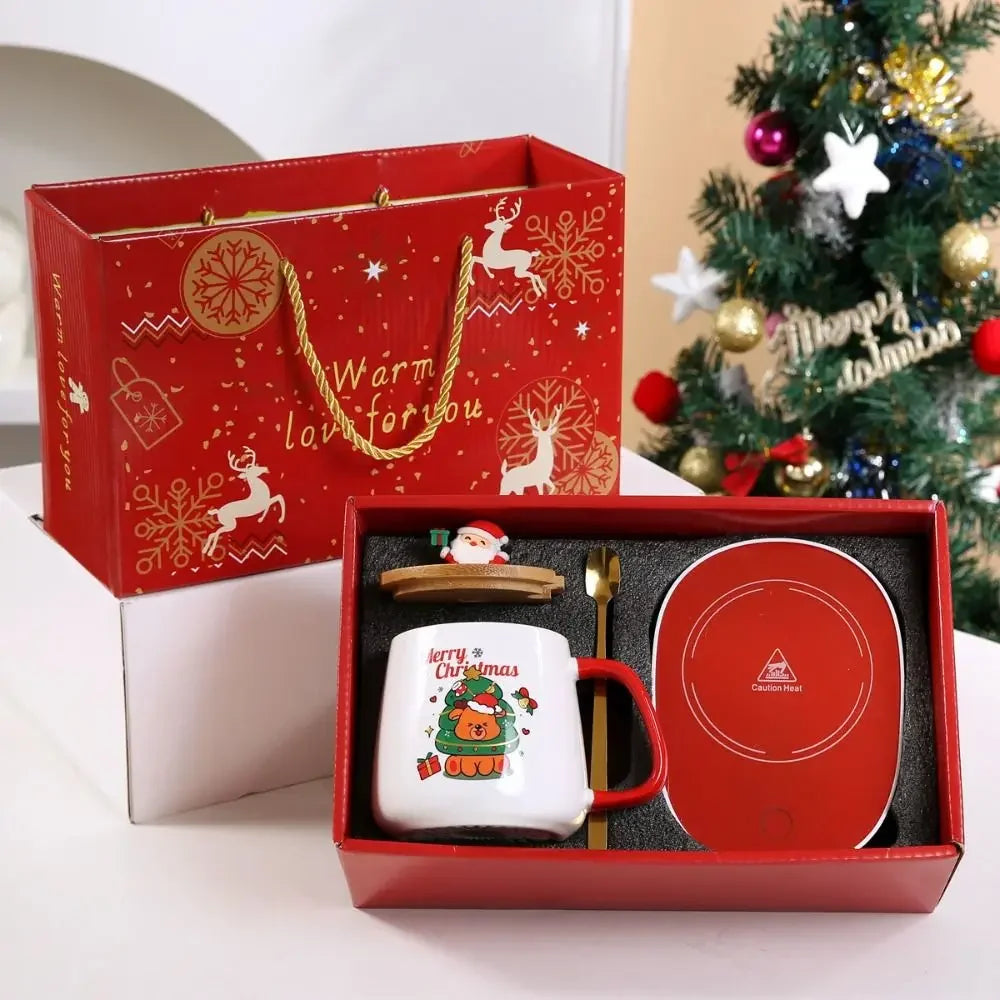Tasse De Noël En Céramique Avec Couvercle En Bois