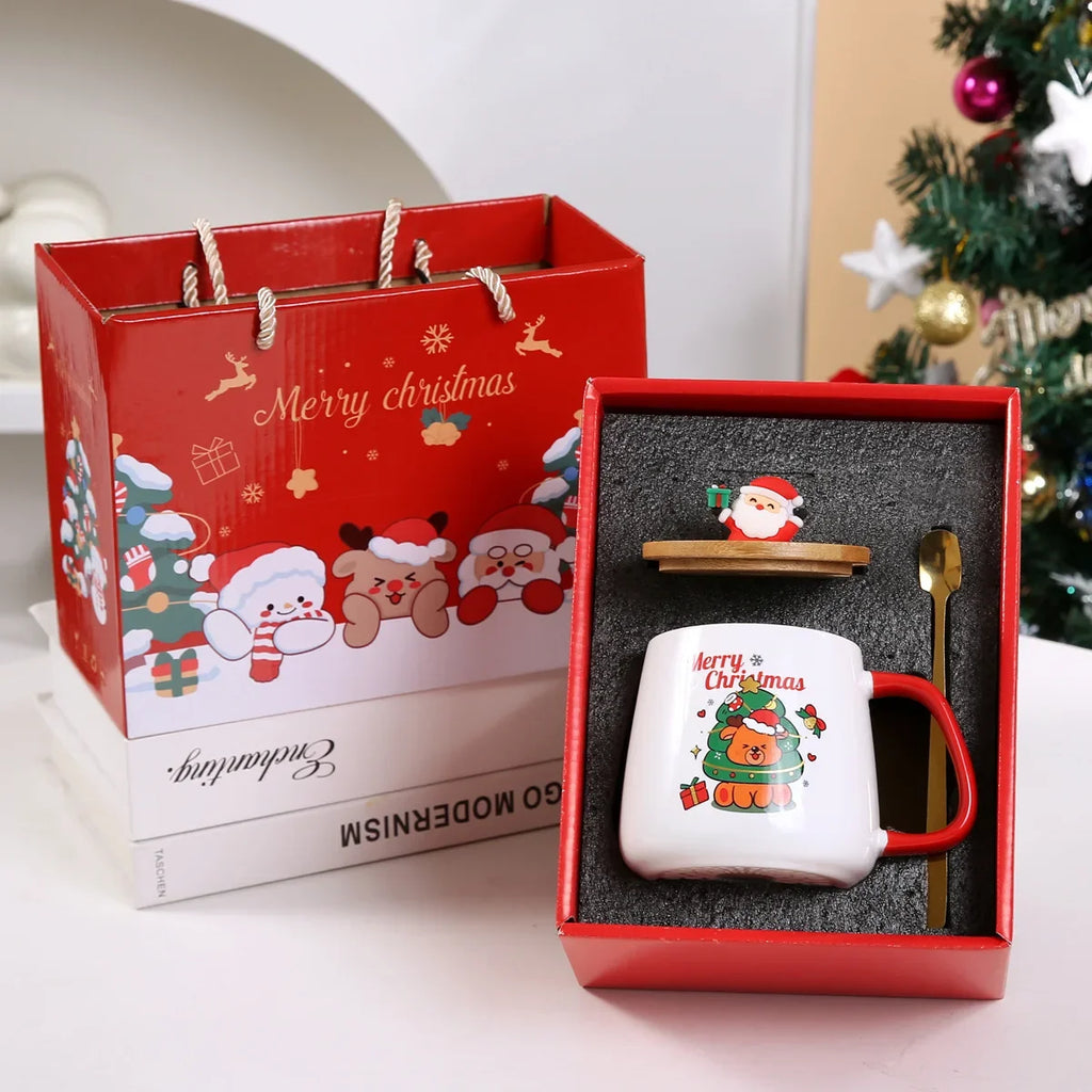 Tasse De Noël En Céramique Avec Couvercle En Bois