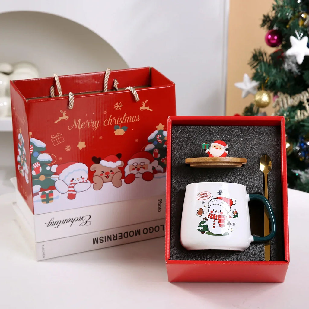 Tasse De Noël En Céramique Avec Couvercle En Bois