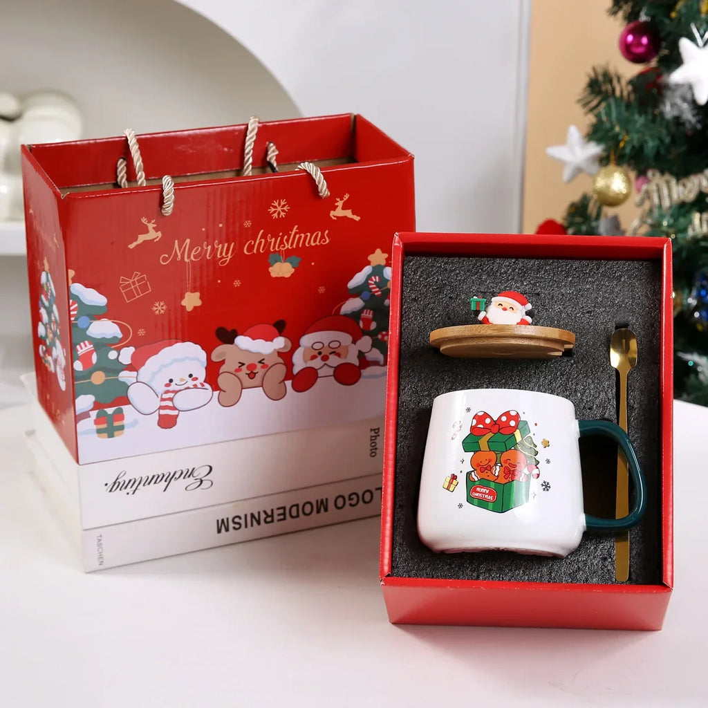 Tasse De Noël En Céramique Avec Couvercle En Bois