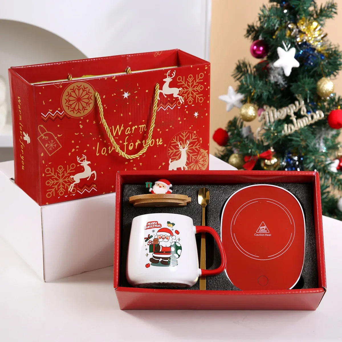 Tasse De Noël En Céramique Avec Couvercle En Bois