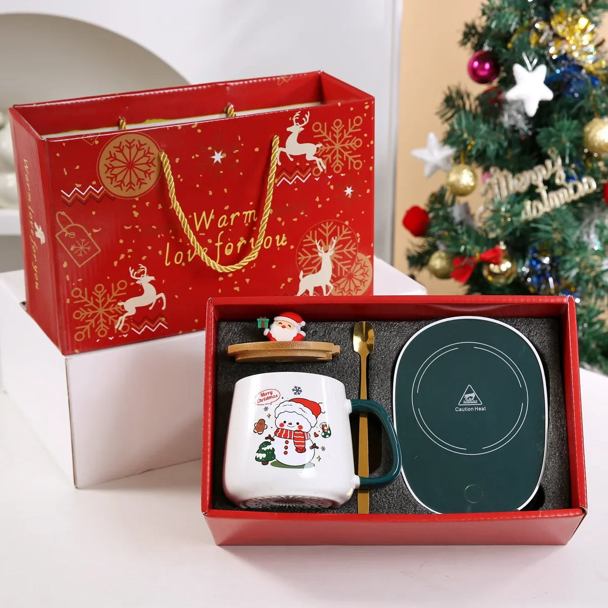Tasse De Noël En Céramique Avec Couvercle En Bois