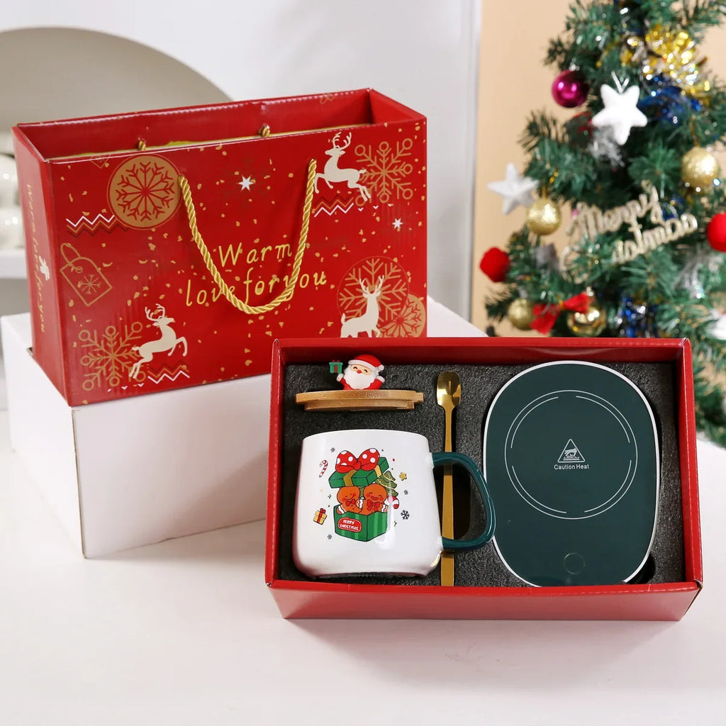 Tasse De Noël En Céramique Avec Couvercle En Bois