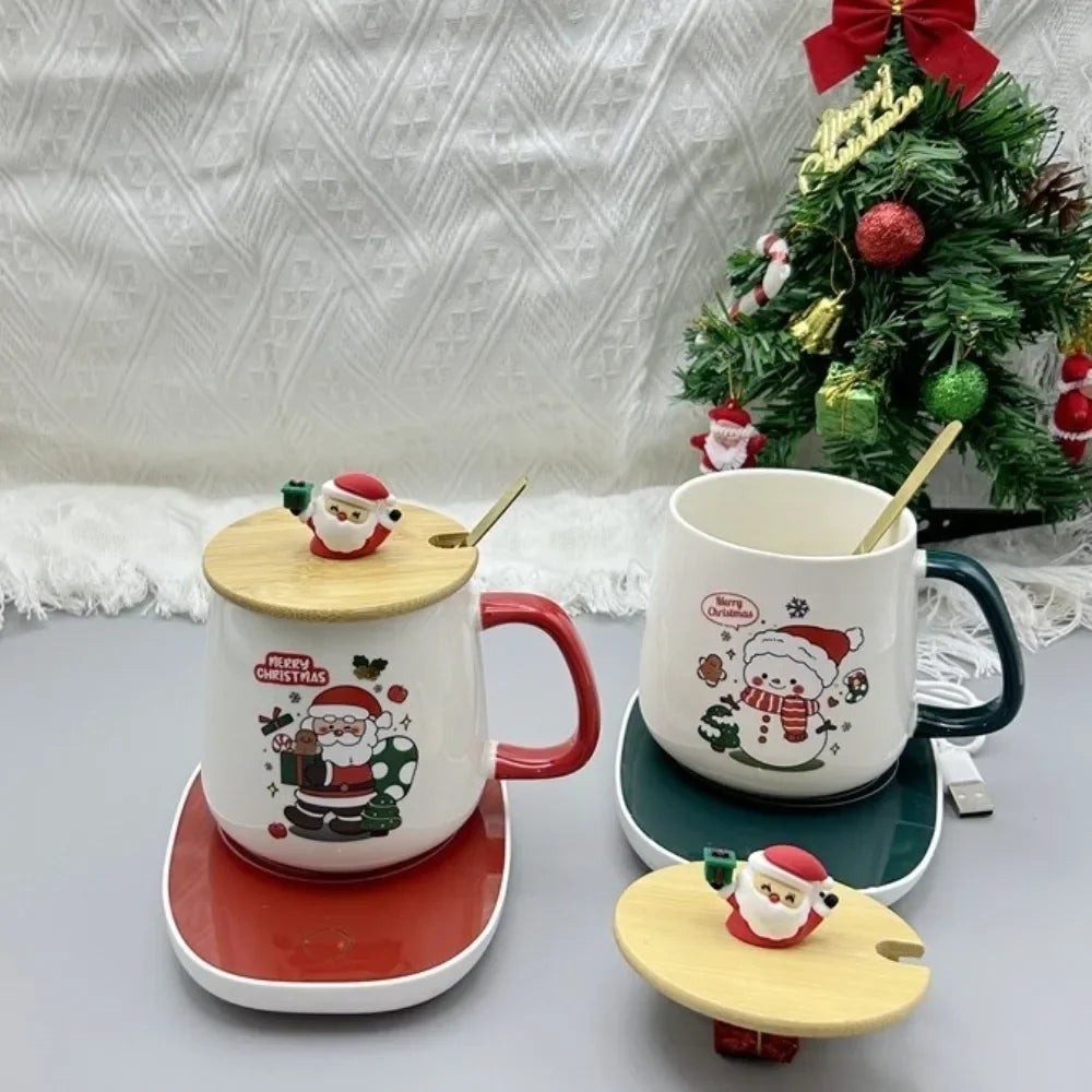 Tasse De Noël En Céramique Avec Couvercle En Bois