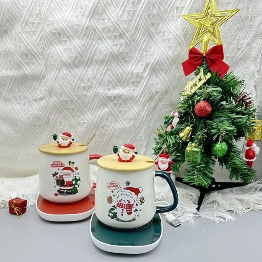 Tasse De Noël En Céramique Avec Couvercle En Bois