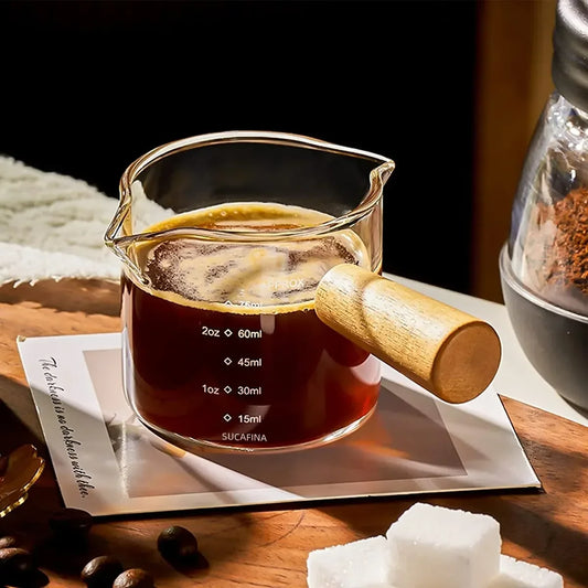 Tasse Doseuse en Verre Avec Manche en Bois pour Expresso