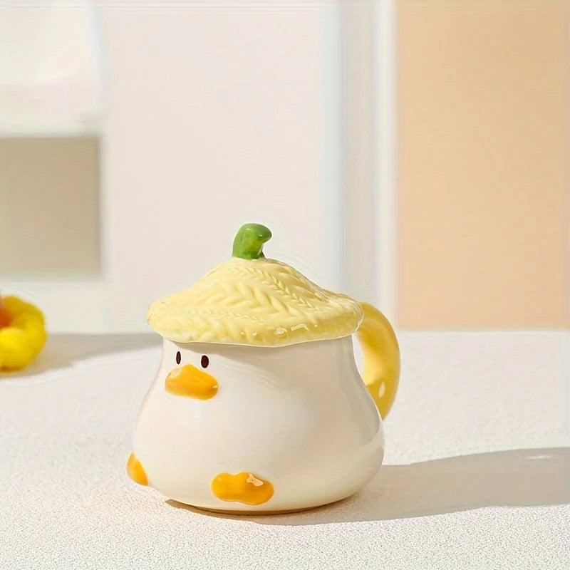 Tasse En Céramique Canard Avec Couvercle — Tasse en céramique canard (jaune), photo 7