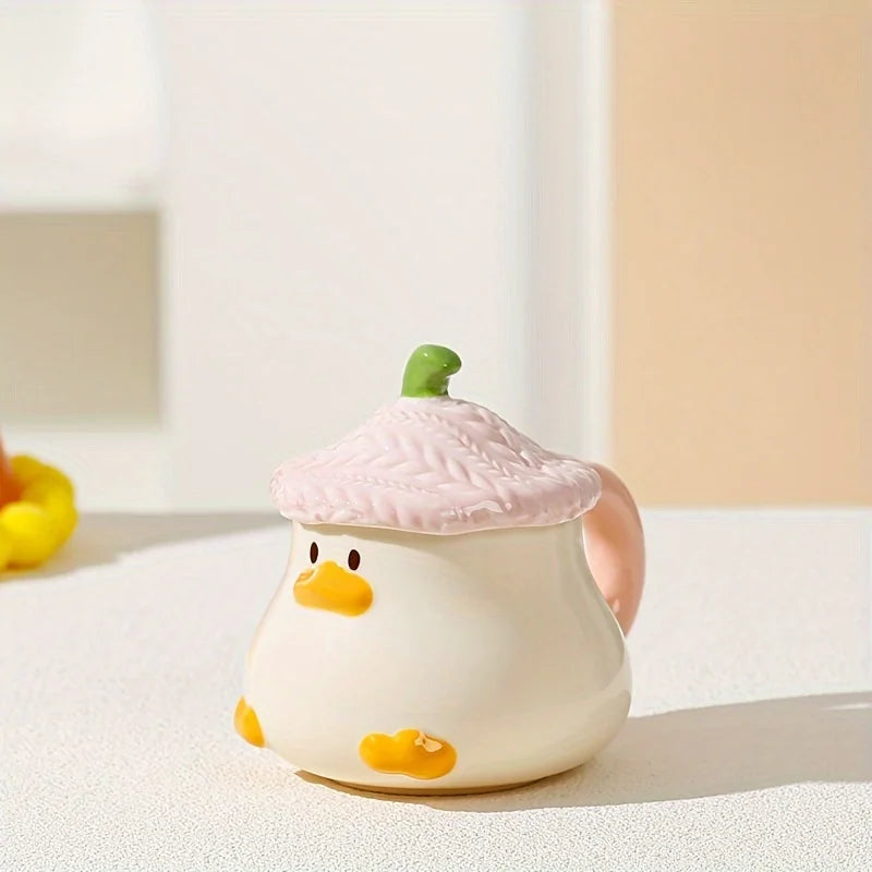 Tasse En Céramique Canard Avec Couvercle — Tasse en céramique canard (rose), photo 9