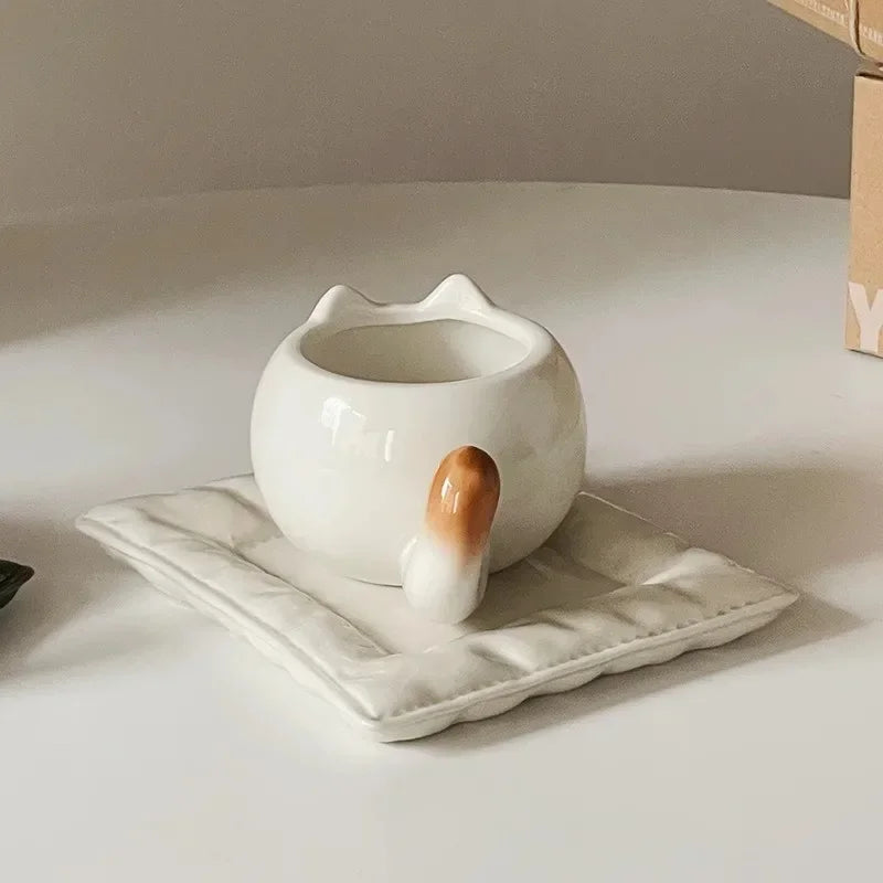 Tasse en Céramique Forme de Chat Siamois 210 ml Avec Soucoupe