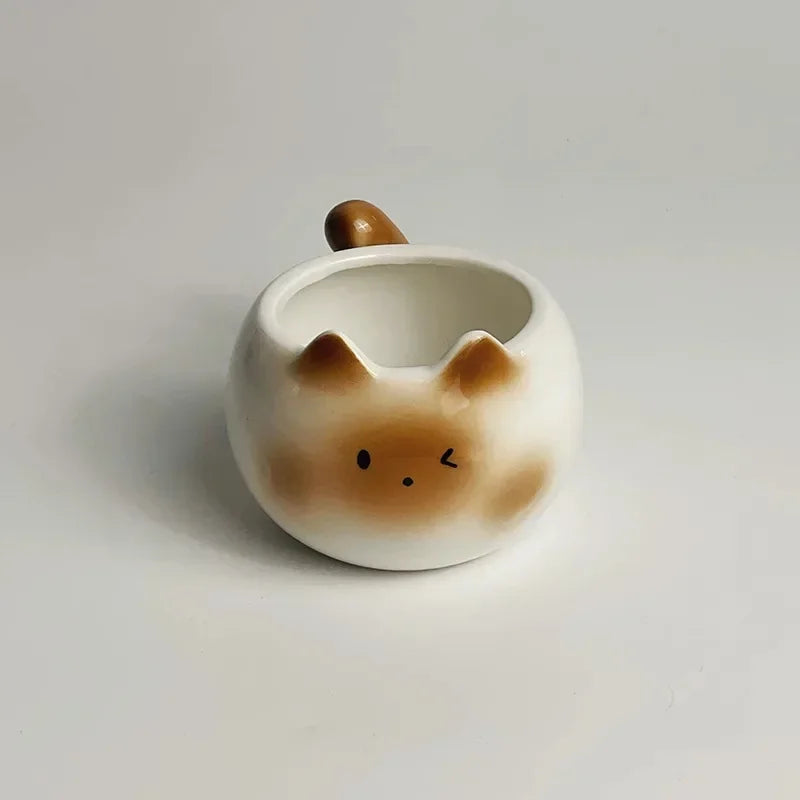 Tasse en Céramique Forme de Chat Siamois 210 ml Avec Soucoupe