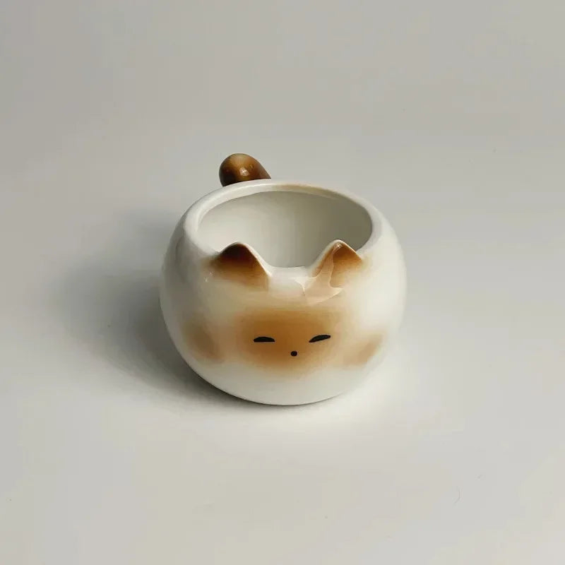 Tasse en Céramique Forme de Chat Siamois 210 ml Avec Soucoupe