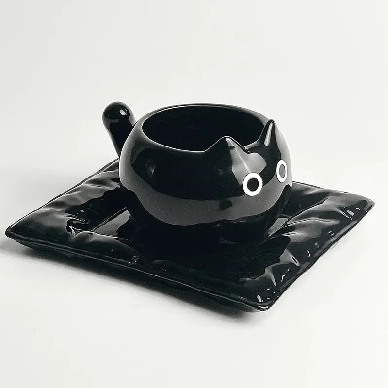 Tasse en Céramique Forme de Chat Siamois 210 ml Avec Soucoupe