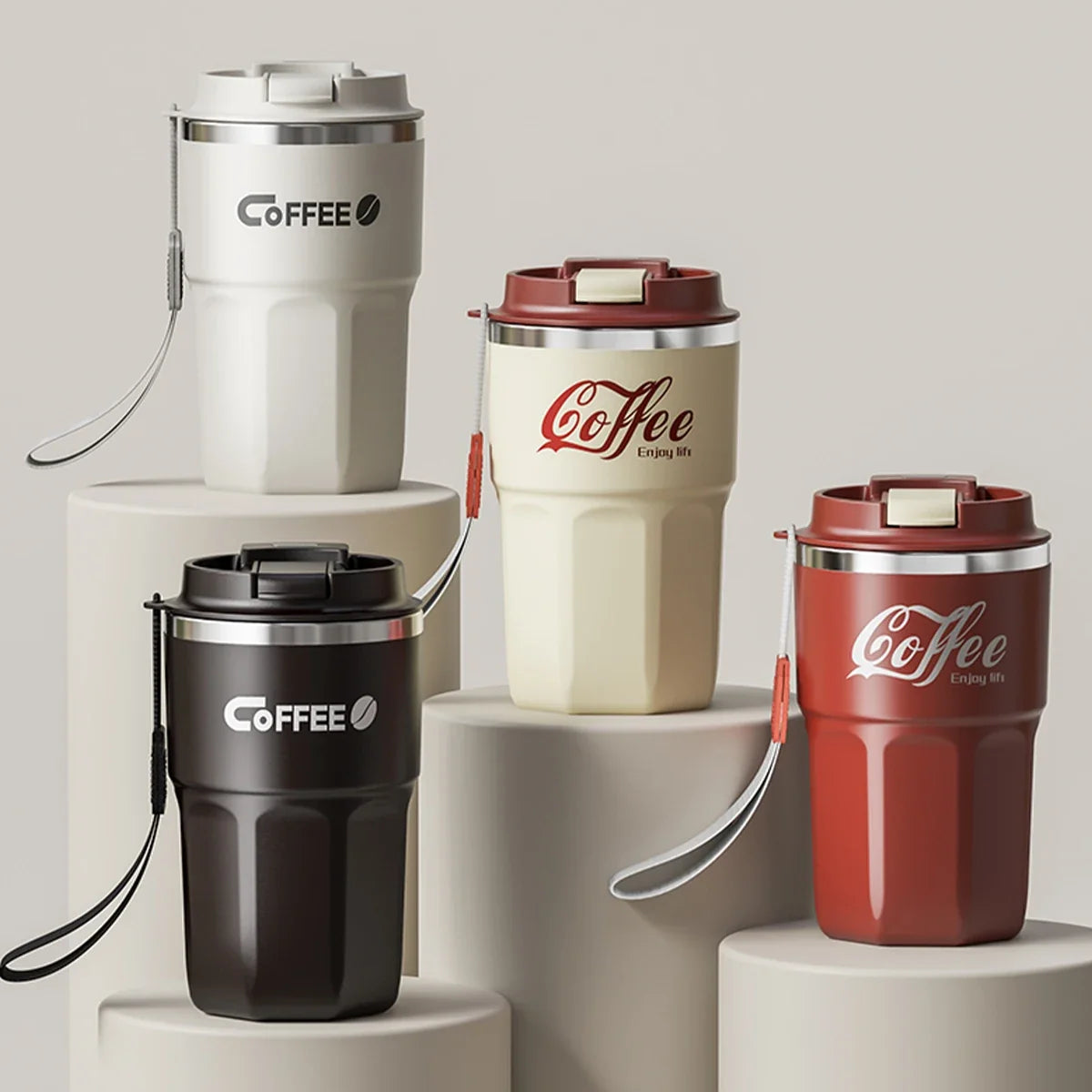 Tasse Isotherme Acier Inoxydable Double Paroi Avec Poignée et Couvercle