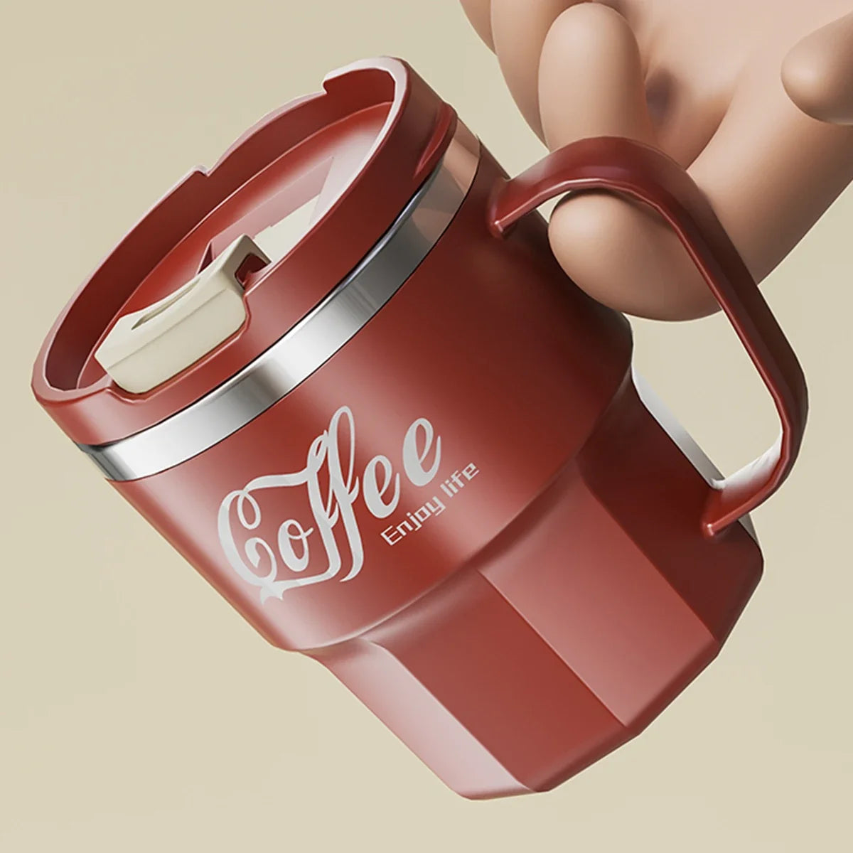 Tasse Isotherme Acier Inoxydable Double Paroi Avec Poignée et Couvercle