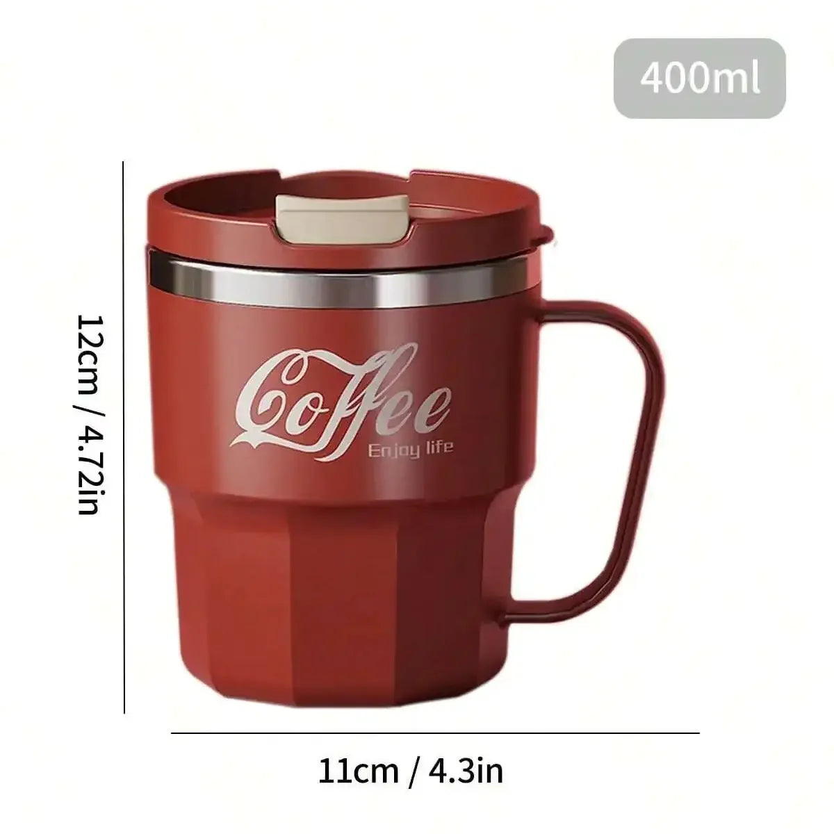 Tasse Isotherme Acier Inoxydable Double Paroi Avec Poignée et Couvercle