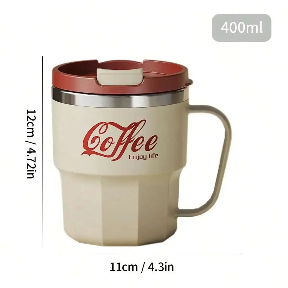 Tasse Isotherme Acier Inoxydable Double Paroi Avec Poignée et Couvercle