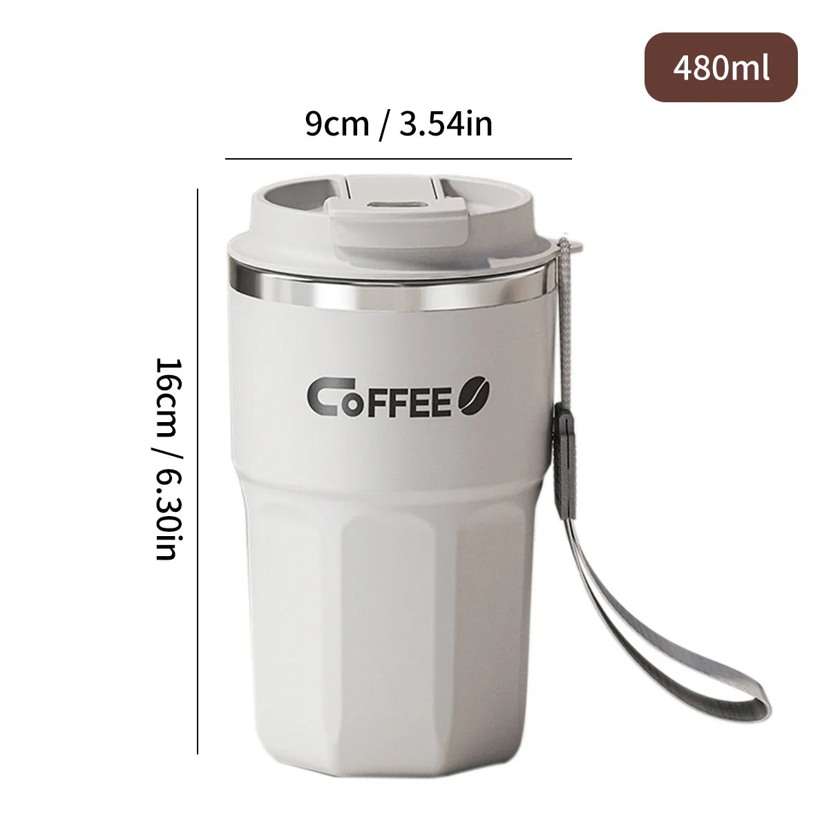 Tasse Isotherme Acier Inoxydable Double Paroi Avec Poignée et Couvercle