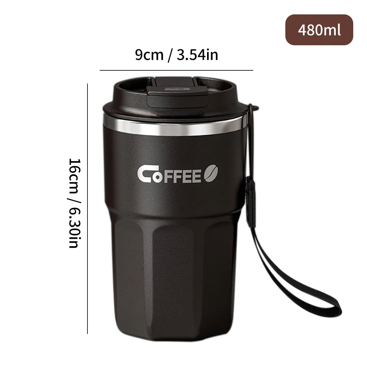 Tasse Isotherme Acier Inoxydable Double Paroi Avec Poignée et Couvercle