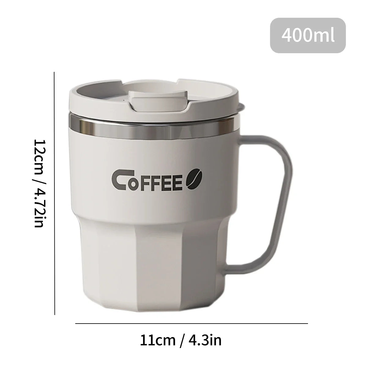 Tasse Isotherme Acier Inoxydable Double Paroi Avec Poignée et Couvercle
