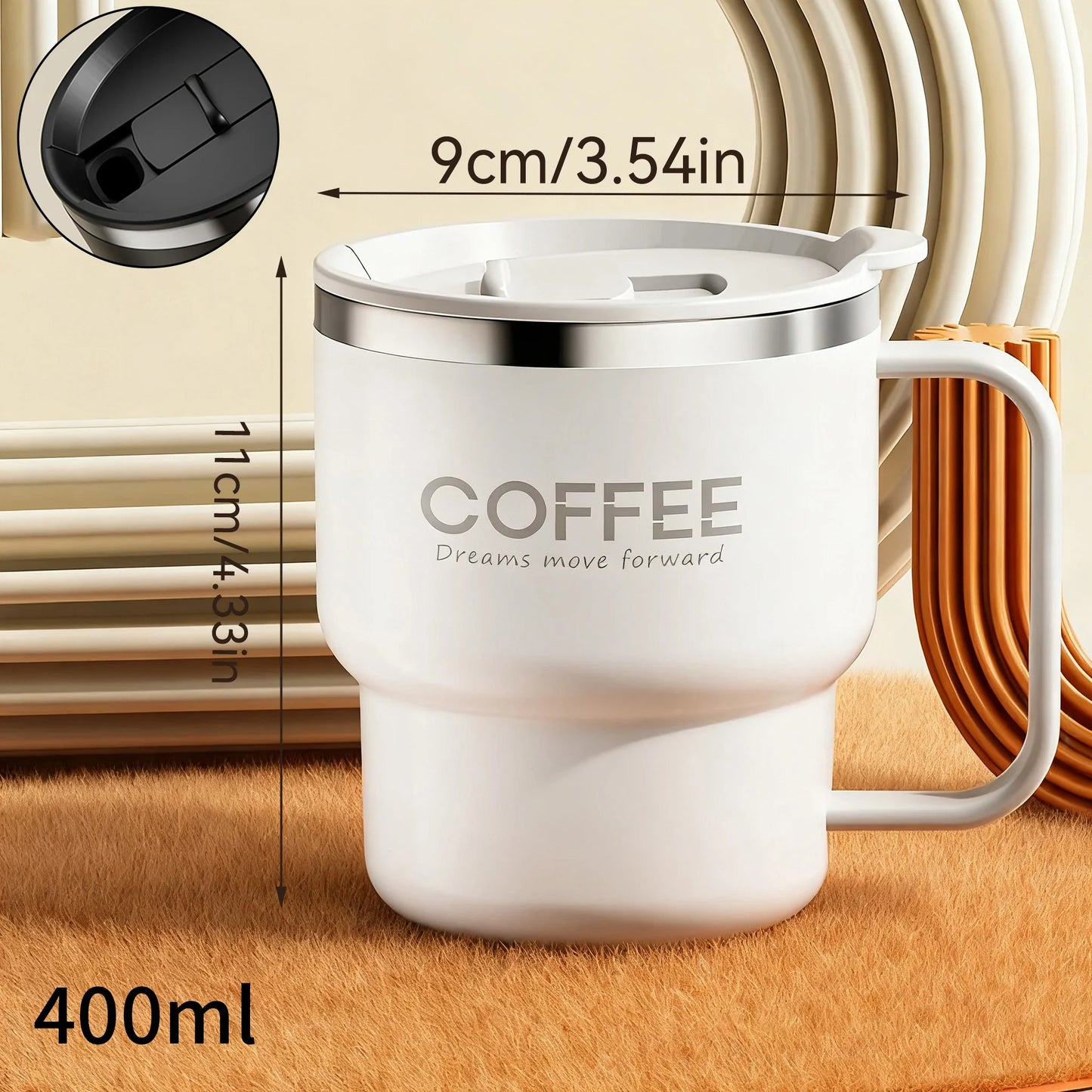 Tasse Isotherme Acier Inoxydable Double Paroi Avec Poignée et Couvercle