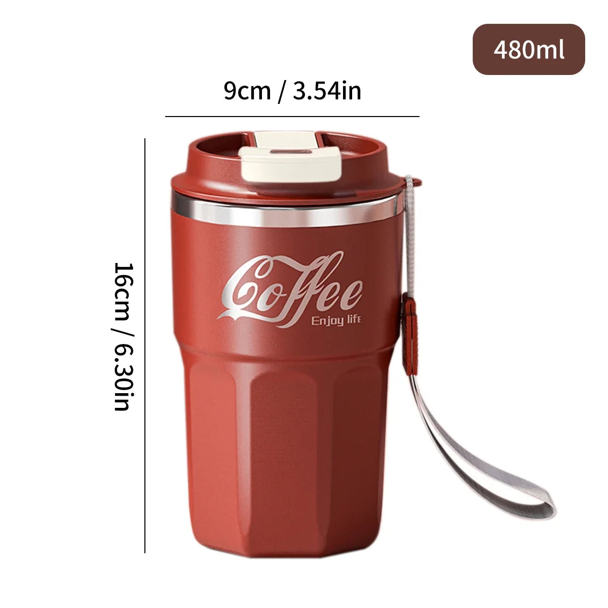 Tasse Isotherme Acier Inoxydable Double Paroi Avec Poignée et Couvercle