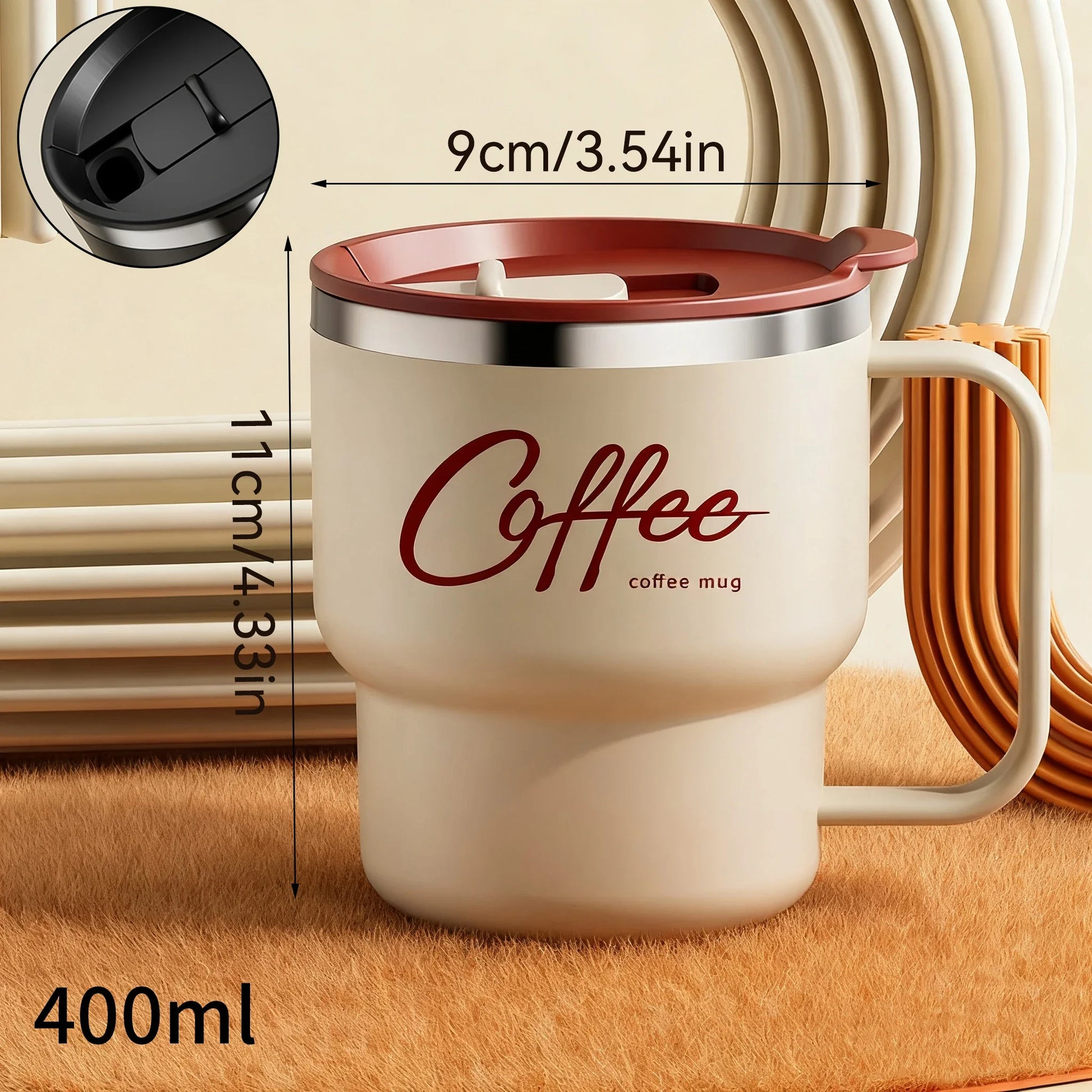 Tasse Isotherme Acier Inoxydable Double Paroi Avec Poignée et Couvercle