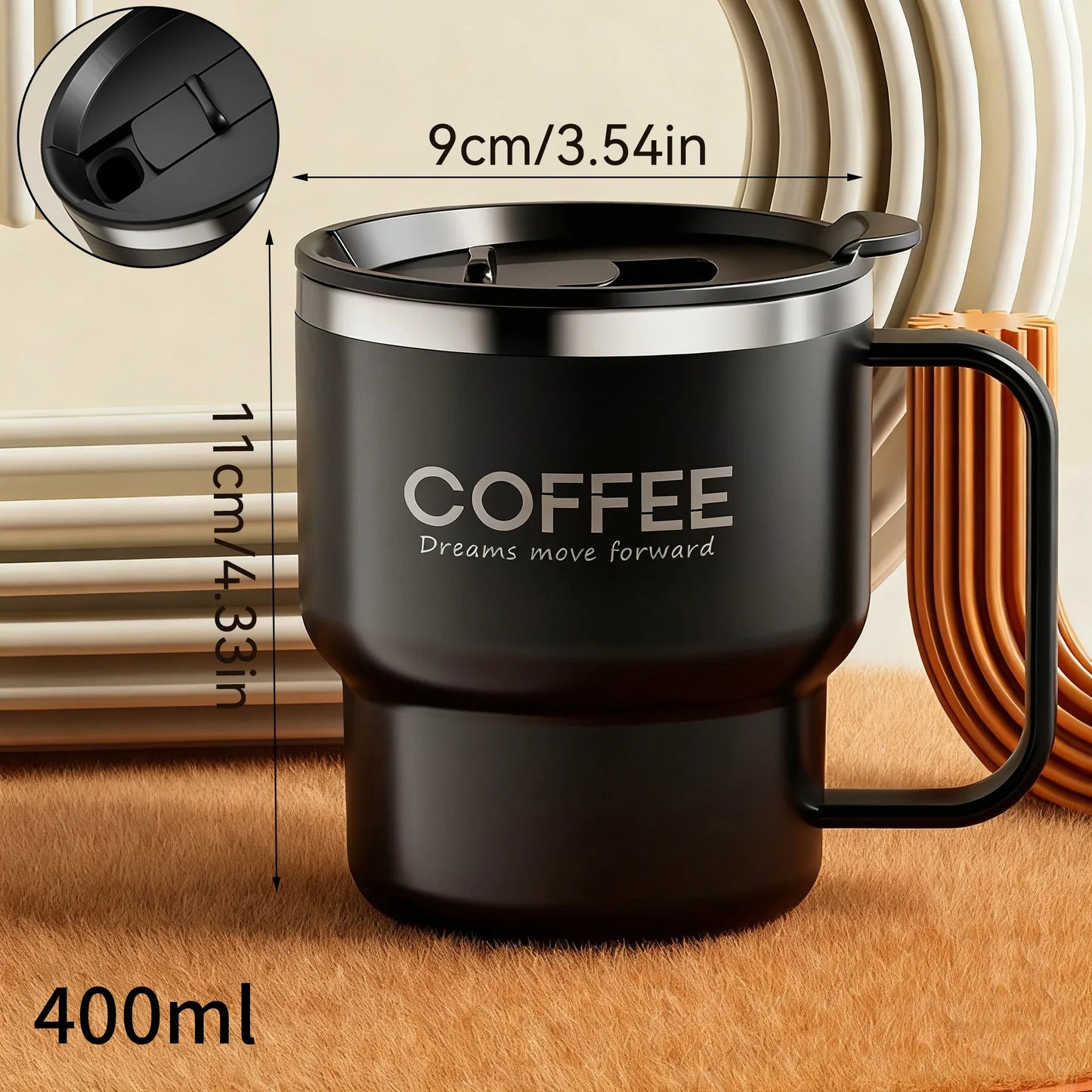 Tasse Isotherme Acier Inoxydable Double Paroi Avec Poignée et Couvercle