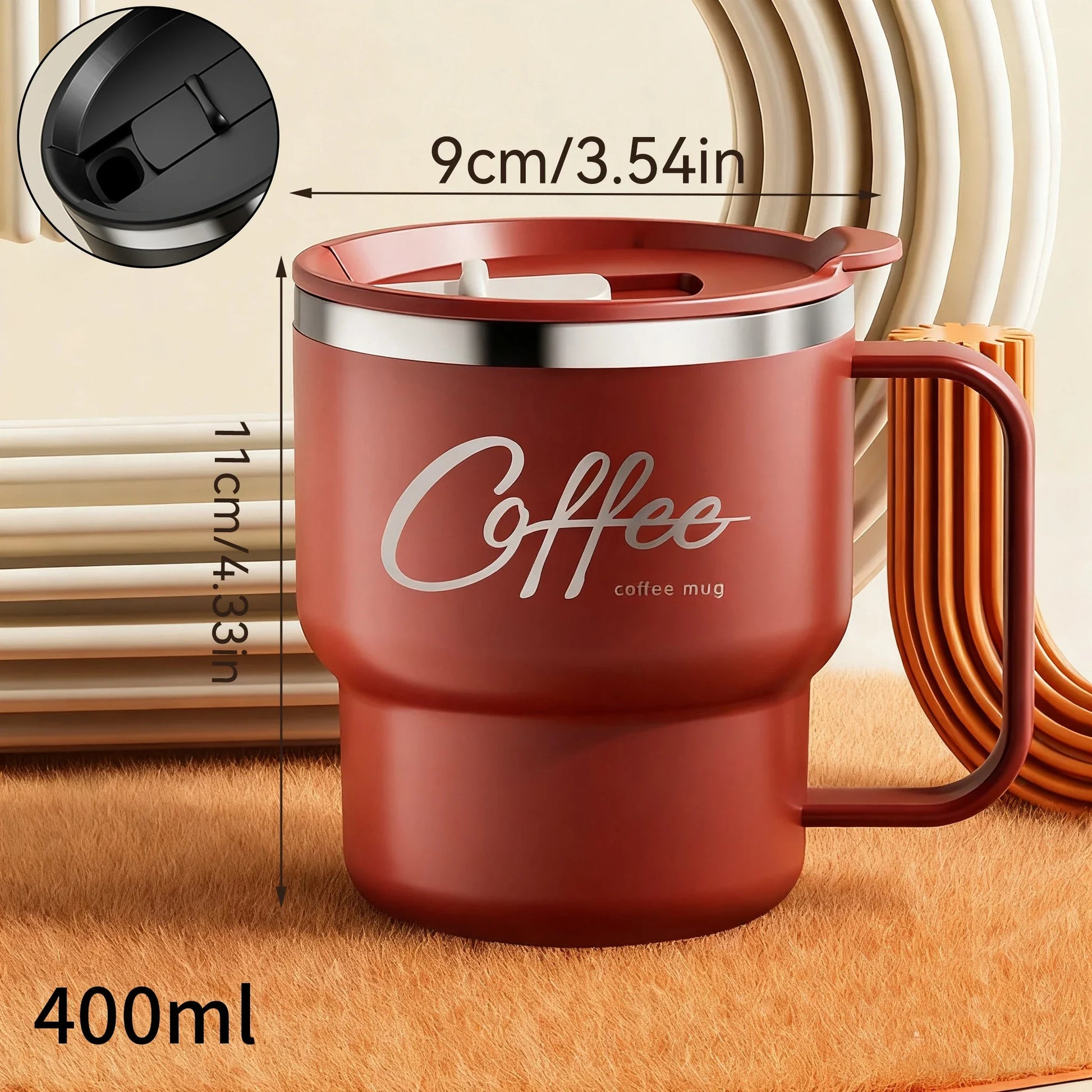 Tasse Isotherme Acier Inoxydable Double Paroi Avec Poignée et Couvercle