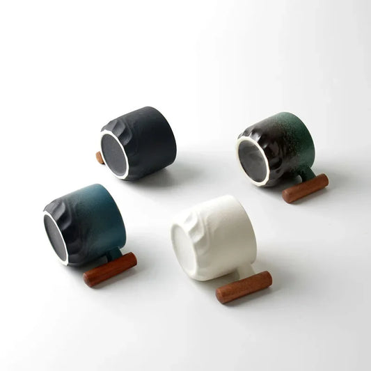 Tasse Rétro en Céramique à Manche en Bois pour Thé et Café