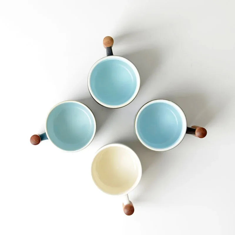 Tasse Rétro en Céramique à Manche en Bois pour Thé et Café