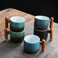 Tasse Rétro en Céramique à Manche en Bois pour Thé et Café