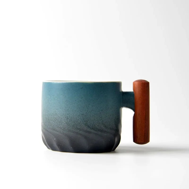 Tasse Rétro en Céramique à Manche en Bois pour Thé et Café