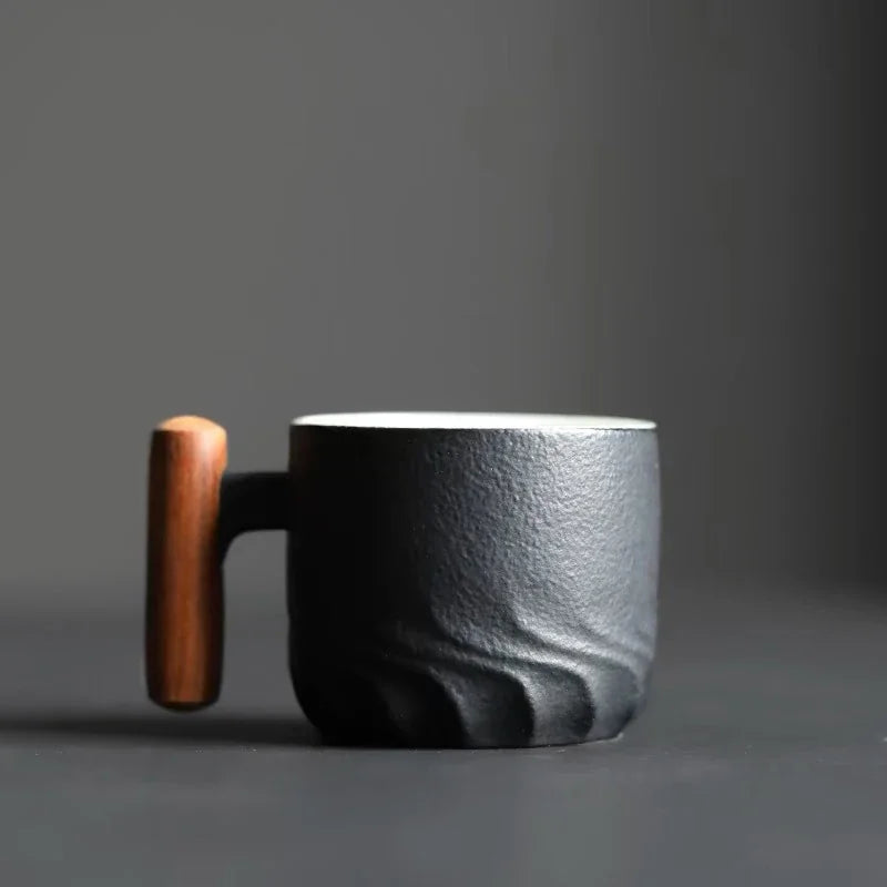 Tasse Rétro en Céramique à Manche en Bois pour Thé et Café