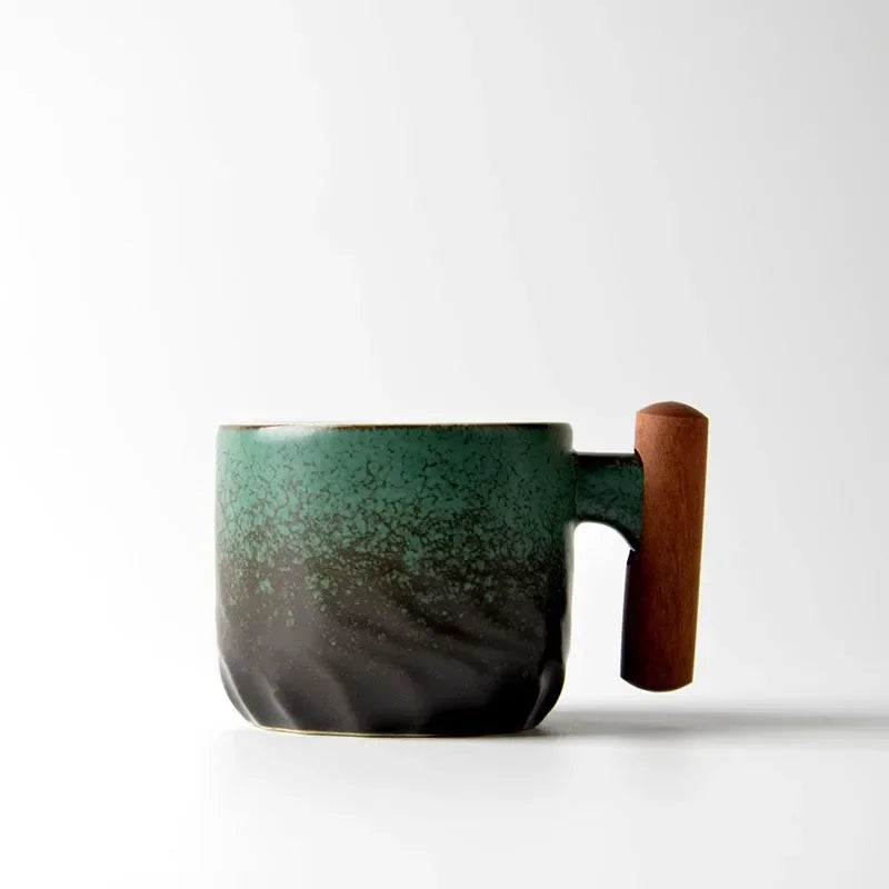 Tasse Rétro en Céramique à Manche en Bois pour Thé et Café